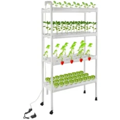 Hydroponisk Dyrkningsanlæg - 4 Etager 108 Plantepladser - Timerstyret Vandpumpe - PVC - Hydroponisk Dyrkningssæt - Til Salat Raps Rødbeder