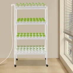 Hydroponisk Dyrkningsanlæg - 4 Etager 108 Plantepladser - Timerstyret Vandpumpe - PVC - Hydroponisk Dyrkningssæt - Til Salat Raps Rødbeder