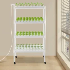 Hydroponisk Dyrkningsanlæg - 4 Etager 108 Plantepladser - Timerstyret Vandpumpe - PVC - Hydroponisk Dyrkningssæt - Til Salat Raps Rødbeder