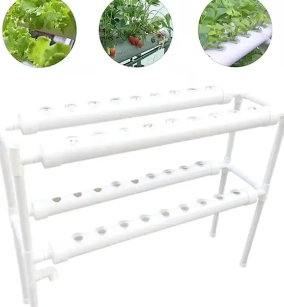 Hydroponisk Dyrkningssæt - Hydroponisk Plantesystem - 2 Niveauer - 72 Plantepladser - Vandingssystem - Hvid