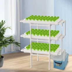 Hydroponisk dyrkningssæt - Vertikalt 12-rørssystem - 3 lag - 108 huller - Hvid
