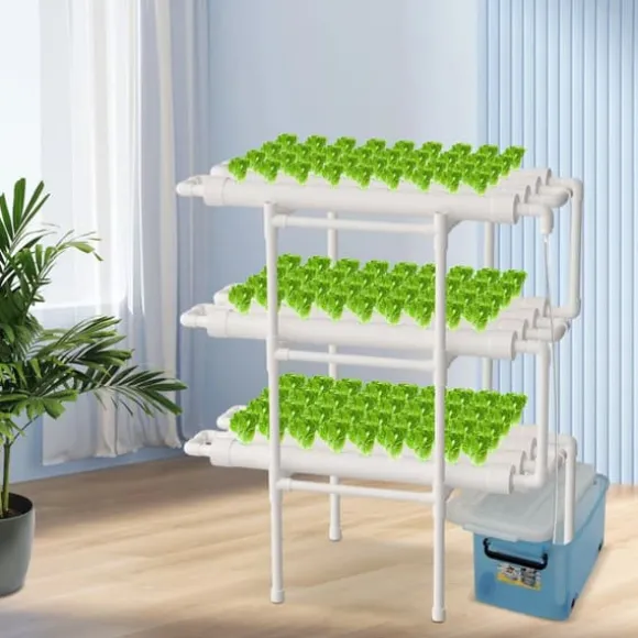 Hydroponisk dyrkningssæt - Vertikalt 12-rørssystem - 3 lag - 108 huller - Hvid