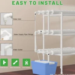 Hydroponisk dyrkningssæt - NFT-system 3-lags - 108 huller - Jordløs dyrkning - Plast, plantepotter, komplet sæt - Hvid