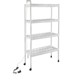Hydroponisk dyrkningssæt - Plantehylde - 108 Plantepladser - Pumpe & Hjul - Hul Ø32 mm - 89×36×144 cm - EU/US-stik - Hvid