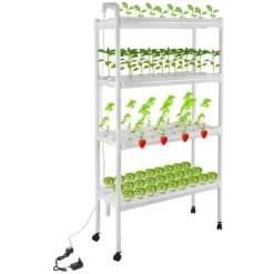Hydroponisk dyrkningssæt - Plantehylde - 108 Plantepladser - Pumpe & Hjul - Hul Ø32 mm - 89×36×144 cm - EU/US-stik - Hvid