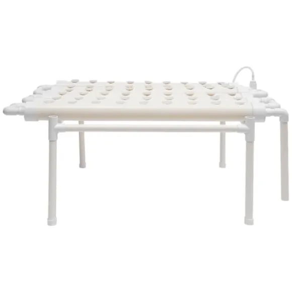Hydroponisk dyrkningssæt - 1-lags rørsystem - 54 plantepladser - PVC-U - Rør Ø 6,3 cm, Hul Ø 3,2 cm - Vandsparende - Lysegrå