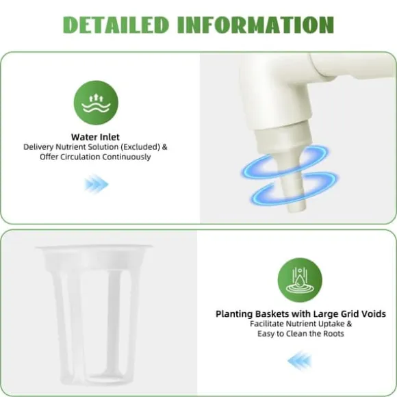 Hydroponisk dyrkningssæt - Rørsystem i PVC - Med 36 Plantepladser - Diameter 32 mm - Størrelse 95×45×100 cm - Spænding 220 V/50 Hz - Uden Beholder