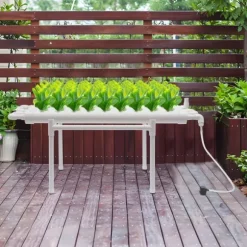 Hydroponisk dyrkningssæt - 1-lags system - 36 plantepladser - 4 rør Ø6,3 cm - Huldiameter 3,2 cm - PVC-U - Med vandpumpe - Hvid
