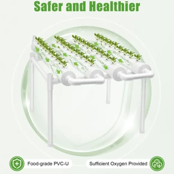 Hydroponisk Dyrkningssæt - 1-Lags System - 36 Plantehuller - PVC-U - Huldiameter 3,2 cm - Rør Ø 6,3 cm - Hvid