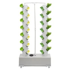 Hydroponisk dyrkningssæt - Vertikalt plantetårn - 56 huller - Vandpumpe - 30 l tank - EU/US-stik - 80×20×165 cm - Hvid