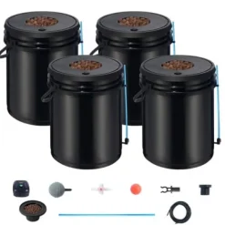 Hydroponisk dyrkningssystem, Deep Water Culture 4 spande, 30x30x38 cm, sort, PP-materiale