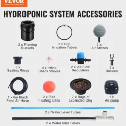 Hydroponisk dyrkningssystem, Deep Water Culture 30x30x38 cm, sort, 2 spande