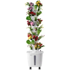 Hydroponisk dyrkningssystem, 50 pods 10 niveauer, 35x35x131 cm, hvid, indendørs have