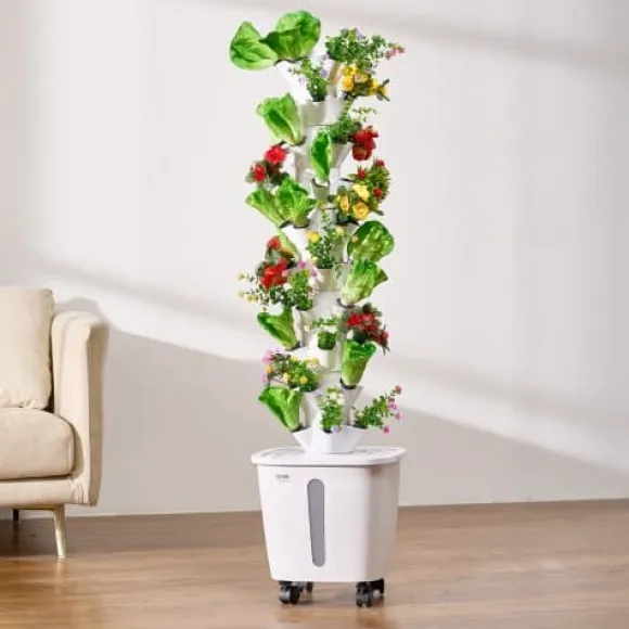 Hydroponisk dyrkningssystem, 50 pods 10 niveauer, 35x35x131 cm, hvid, indendørs have