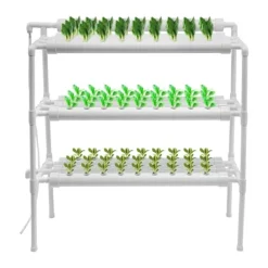 Hydroponisk dyrkningssystem, 3-etagers PVC-rørsystem, 90 plantepladser