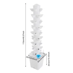 Hydroponisk dyrkningssystem - Vertikalt tårn - 45 plantehuller - 115 cm - Børsteløs DC-pumpe - 95–245 V EU/US-stik - PP-plast - Hvid