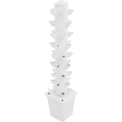 Hydroponisk dyrkningssystem - Vertikalt tårn - 45 plantehuller - 115 cm - Børsteløs DC-pumpe - 95–245 V EU/US-stik - PP-plast - Hvid