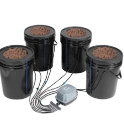 Hydroponisk dyrkningssystem, Deep Water Culture 4 spande 30x30x38 cm, Sort, PP-materiale