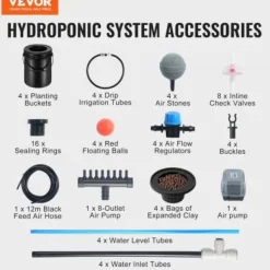 Hydroponisk dyrkningssystem, Deep Water Culture 4 spande 30x30x38 cm, Sort, PP-materiale