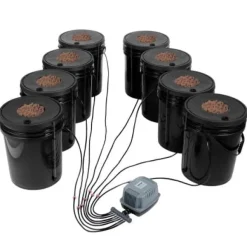 Hydroponisk dyrkningssystem, Deep Water Culture 8 spande, 30x30x38 cm, sort, PP materiale