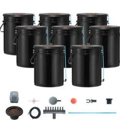 Hydroponisk dyrkningssystem, Deep Water Culture 8 spande, 30x30x38 cm, sort, PP materiale