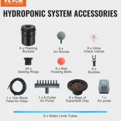 Hydroponisk dyrkningssystem, Deep Water Culture 8 spande, 30x30x38 cm, sort, PP materiale