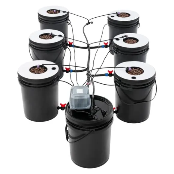 Hydroponisk dyrkningssystem - sæt - 7 dele - 20 l spande - jordfri dyrkning - med luftpumpe - sort