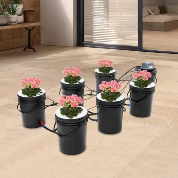 Hydroponisk dyrkningssystem - sæt - 7 dele - 20 l spande - jordfri dyrkning - med luftpumpe - sort