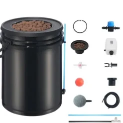 Hydroponisk dyrkningssystem, 5-gallon deep water culture, 30x30x38 cm, sort, PP-materiale