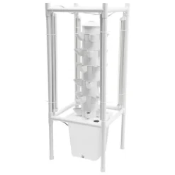 Hydroponisk havesystem - Vertikalt dyrkningstårn - 30 Plantehuller - 6 Lag - 4 Vækstlamper - 10 L Vandtank - Størrelse 39×39×97 cm - Hvid