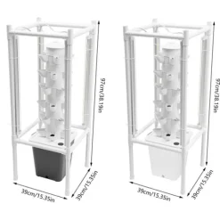 Hydroponisk havesystem - Vertikalt dyrkningstårn - 30 Plantehuller - 6 Lag - 4 Vækstlamper - 10 L Vandtank - Størrelse 39×39×97 cm - Hvid