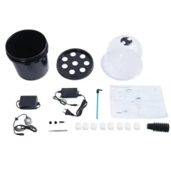 Hydroponisk kloningsmaskine - Aeroponisk formeringsboks - 8 huller - 5 l - Tågeteknologi - Rund - PP/PVC - Sort