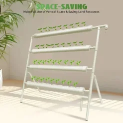 Hydroponisk system - Vertikalt plantetårn - 4 niveauer - 36 plantehuller - Indendørs/udendørs - Hvid