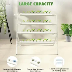 Hydroponisk system - Vertikalt plantetårn - 4 niveauer - 36 plantehuller - Indendørs/udendørs - Hvid