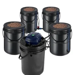 Hydroponisk system, recirkulerende Deep Water Culture 4 spande, 30x30x38 cm, sort, PP-materiale