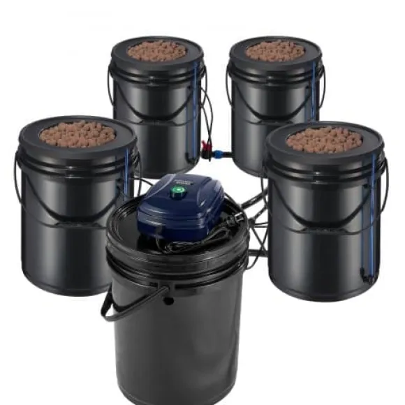 Hydroponisk system, recirkulerende Deep Water Culture 4 spande, 30x30x38 cm, sort, PP-materiale