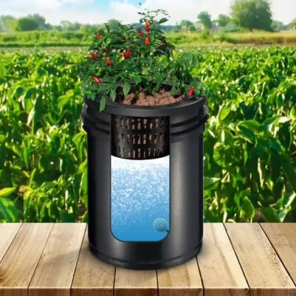 Hydroponisk system, recirkulerende Deep Water Culture 4 spande, 30x30x38 cm, sort, PP-materiale
