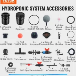 Hydroponisk system, recirkulerende Deep Water Culture 4 spande, 30x30x38 cm, sort, PP-materiale