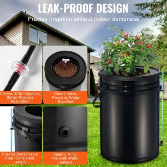 Hydroponisk system, recirkulerende Deep Water Culture 4 spande, 30x30x38 cm, sort, PP-materiale