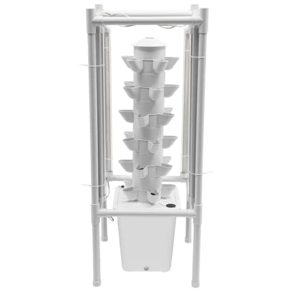 Hydroponisk tårnhave - Indendørs dyrkningssystem - 6 niveauer - 30 plantehuller - 4 LED vækstlys - Selvvandende - Smart - Hvid