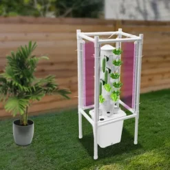 Hydroponisk tårnhave - Indendørs dyrkningssystem - 6 niveauer - 30 plantehuller - 4 LED vækstlys - Selvvandende - Smart - Hvid