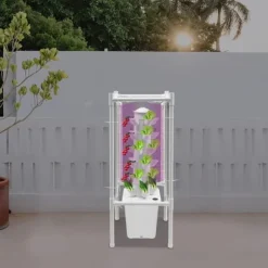 Hydroponisk tårnhave - Indendørs dyrkningssystem - 6 niveauer - 30 plantehuller - 4 LED vækstlys - Selvvandende - Smart - Hvid