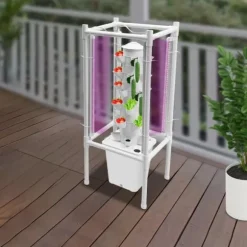 Hydroponisk tårnhave - Indendørs dyrkningssystem - 6 niveauer - 30 plantehuller - 4 LED vækstlys - Selvvandende - Smart - Hvid