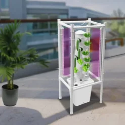Hydroponisk tårnhave - Indendørs dyrkningssystem - 6 niveauer - 30 plantehuller - 4 LED vækstlys - Selvvandende - Smart - Hvid
