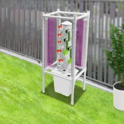 Hydroponisk tårnhave - Indendørs dyrkningssystem - 6 niveauer - 30 plantehuller - 4 LED vækstlys - Selvvandende - Smart - Hvid
