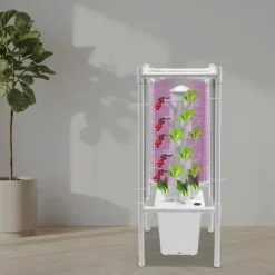 Hydroponisk tårnhave - Indendørs dyrkningssystem - 6 niveauer - 30 plantehuller - 4 LED vækstlys - Selvvandende - Smart - Hvid
