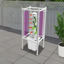 Hydroponisk tårnhave - Indendørs dyrkningssystem - 6 niveauer - 30 plantehuller - 4 LED vækstlys - Selvvandende - Smart - Hvid