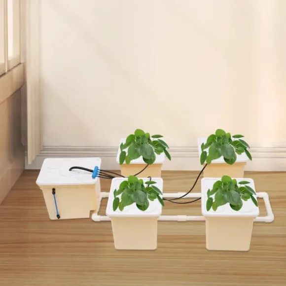 Hydroponisk Vækstsysteem, 4 Spande, Effektiv Vandpumpe,lys gul