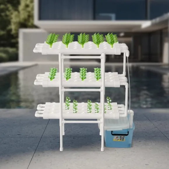Hydroponisk Vækstsysten, 3-Lags Design, 108 Plantepladser,HVID