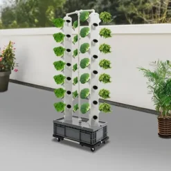 Hydroponisk Væksttårn, 56 Huller, 220V, Dimensioner 62*42*164 cm, Ledningsbaseret Strømkilde, 4 Hjul